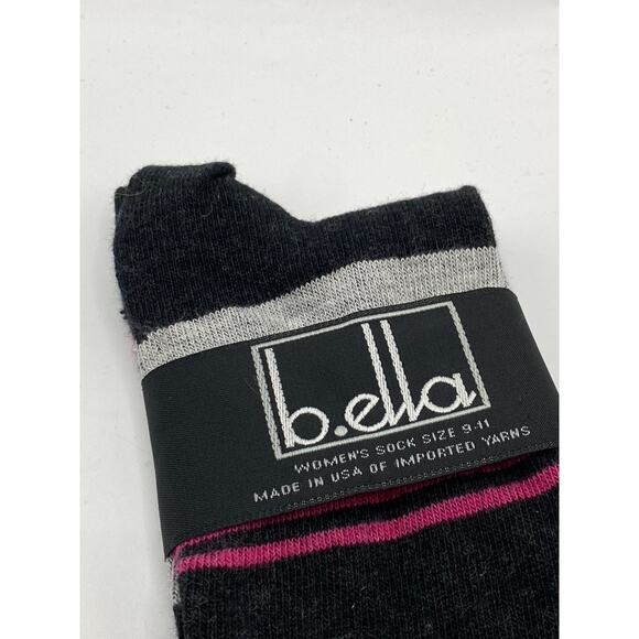 B.ELLA Women's Black Caviar Knit Cotton-Blend Striped Glam Crew Socks SZ OS - Picture 3 of 8